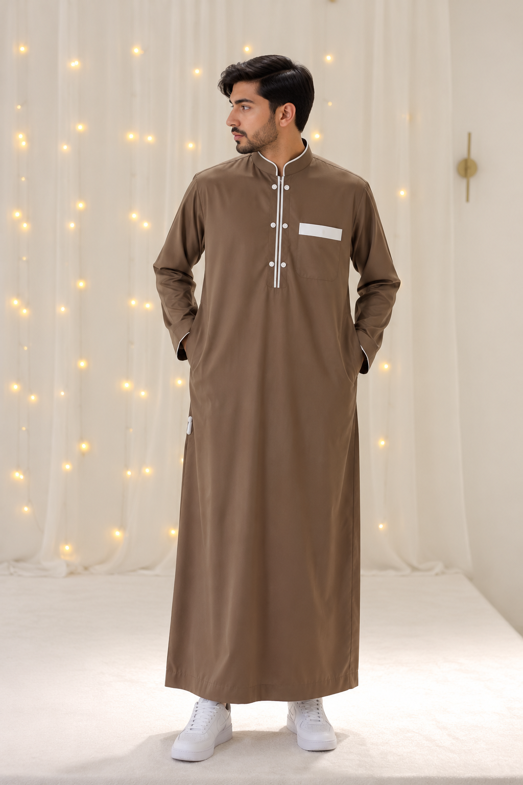 Men's Saudi Thobes Brown And Cream