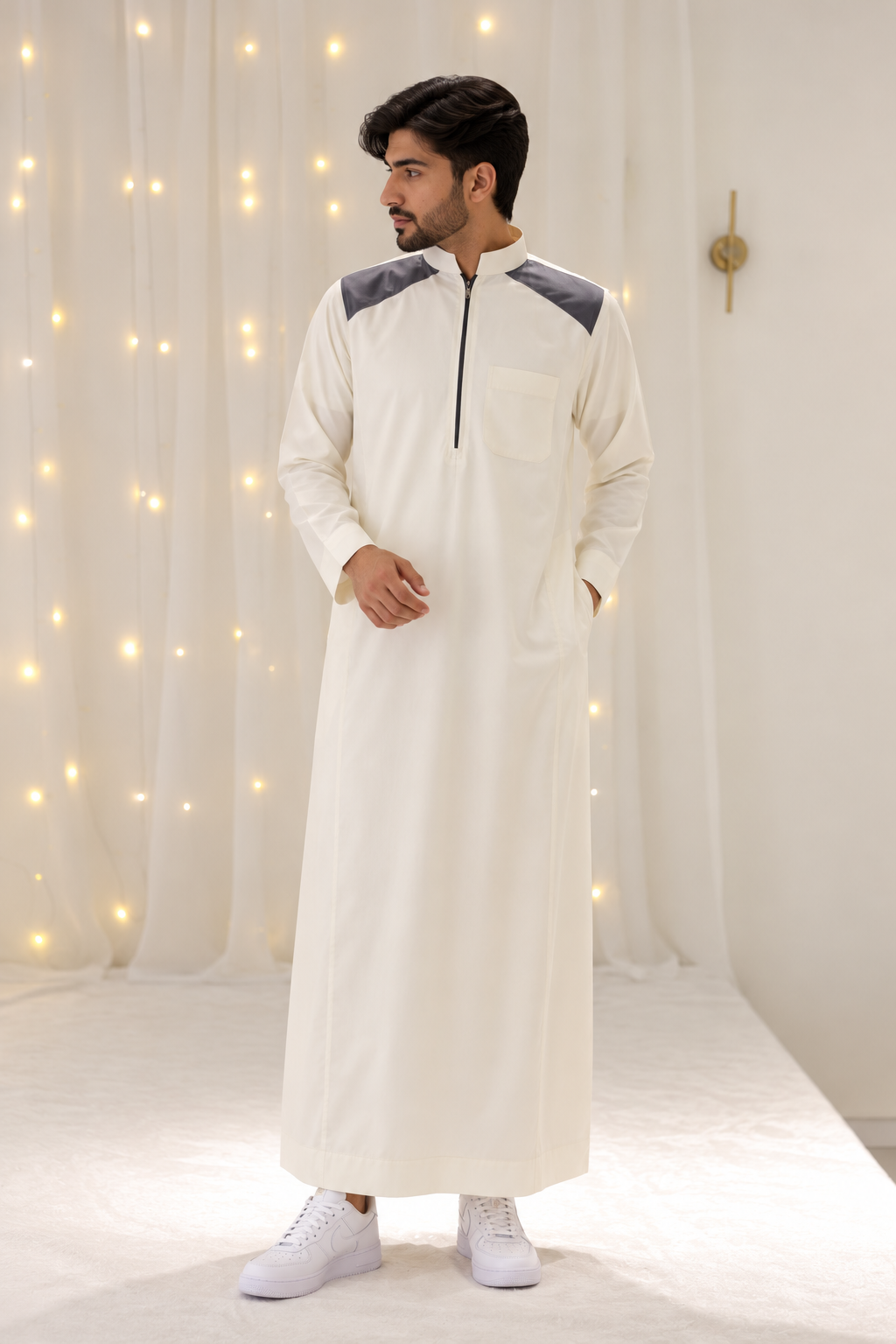 Men's Saudi Thobes Blue & Cream