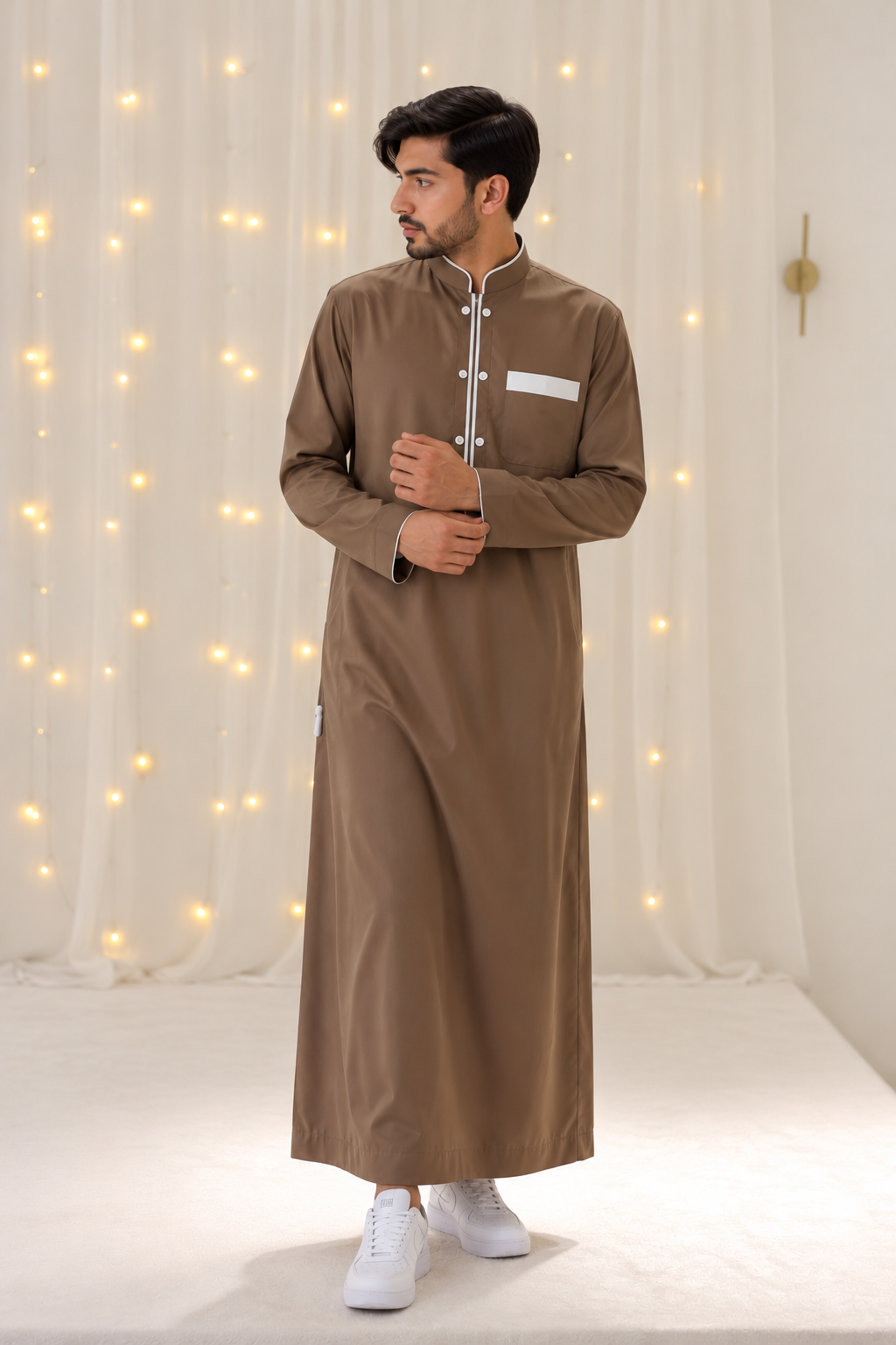 Men's Saudi Thobes Brown And Cream