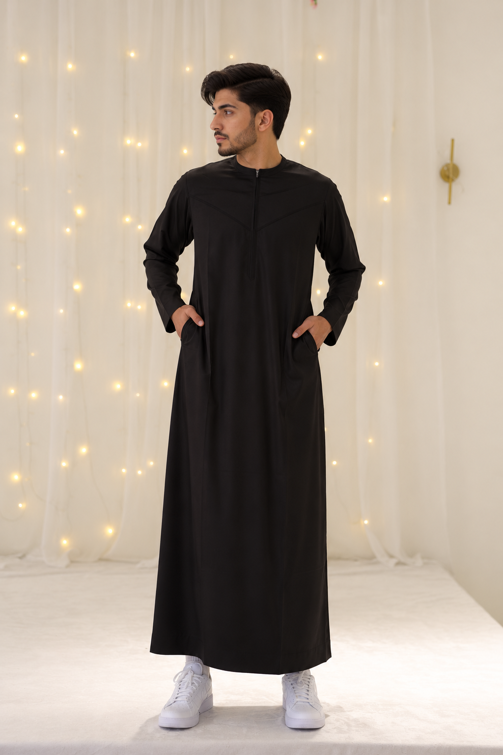 Men's Saudi Thobes Black Zipper