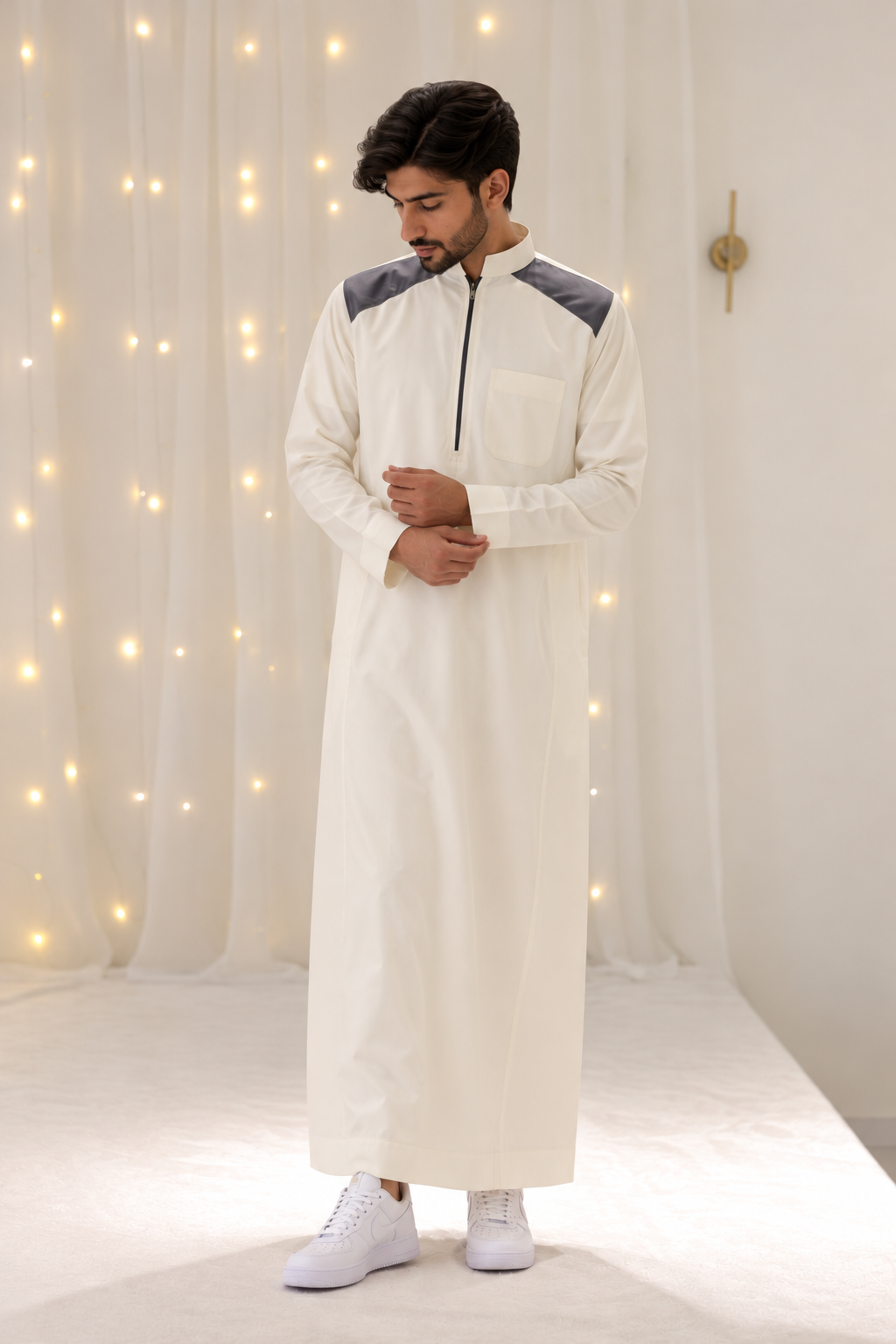 Men's Saudi Thobes Blue & Cream