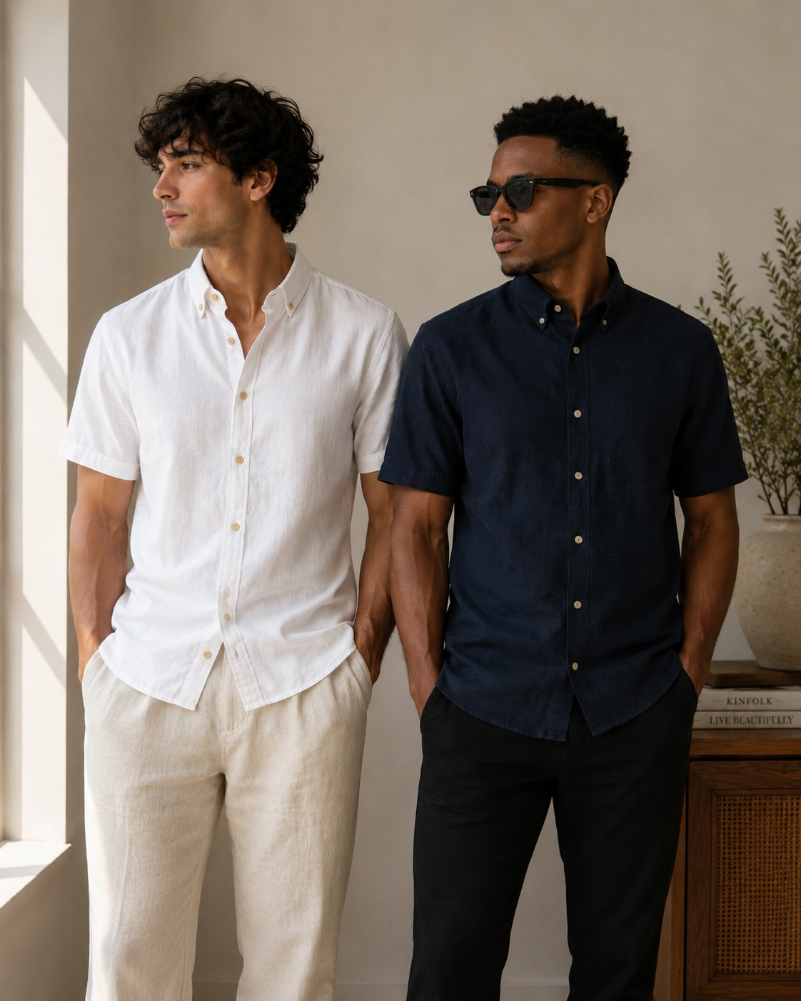 Bundle Deal Navy & White Short Sleeves Button Up Shirts