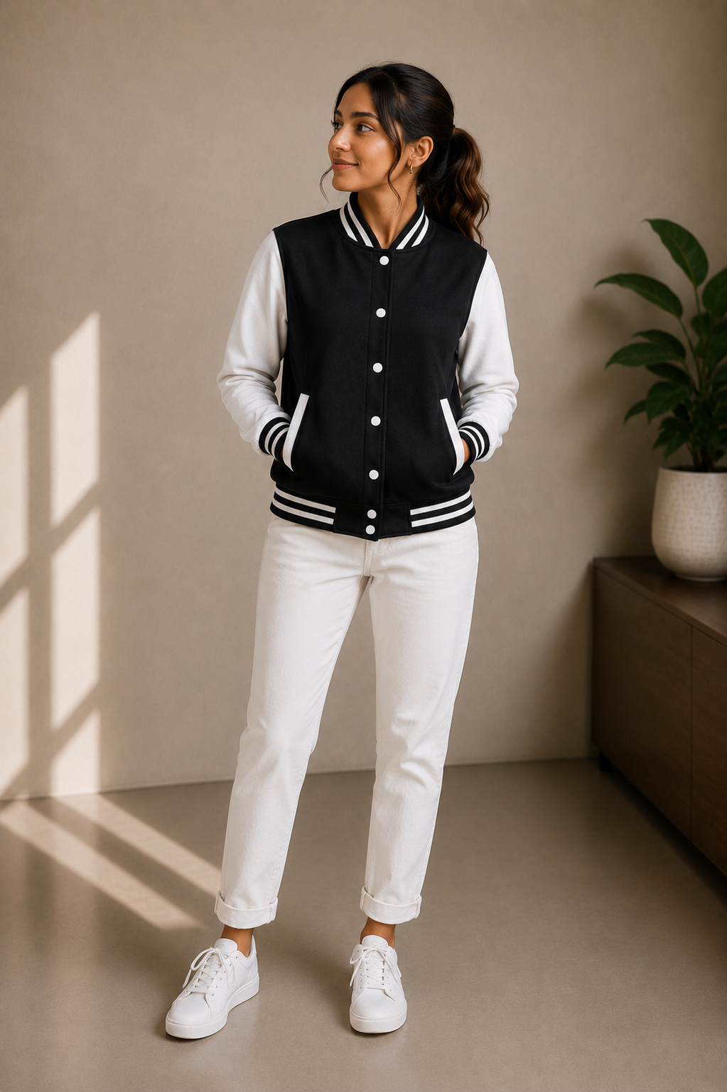 Women’s Baseball Black and White Jacket