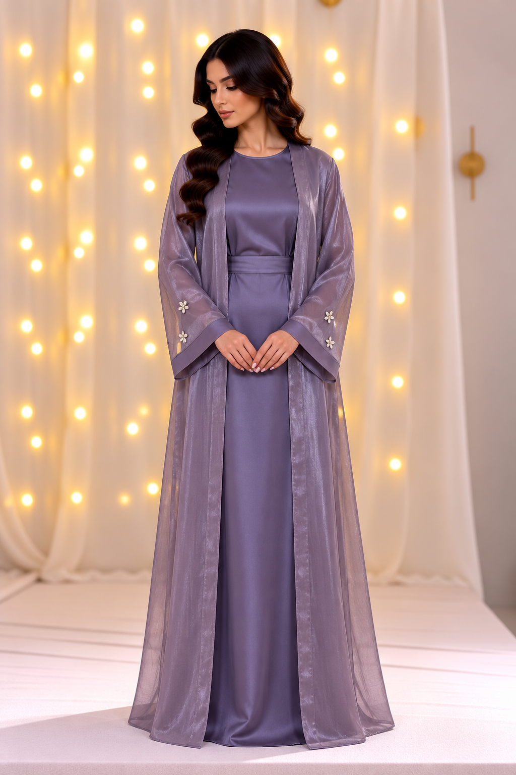 Liyana Purple Beadwork Open Abaya