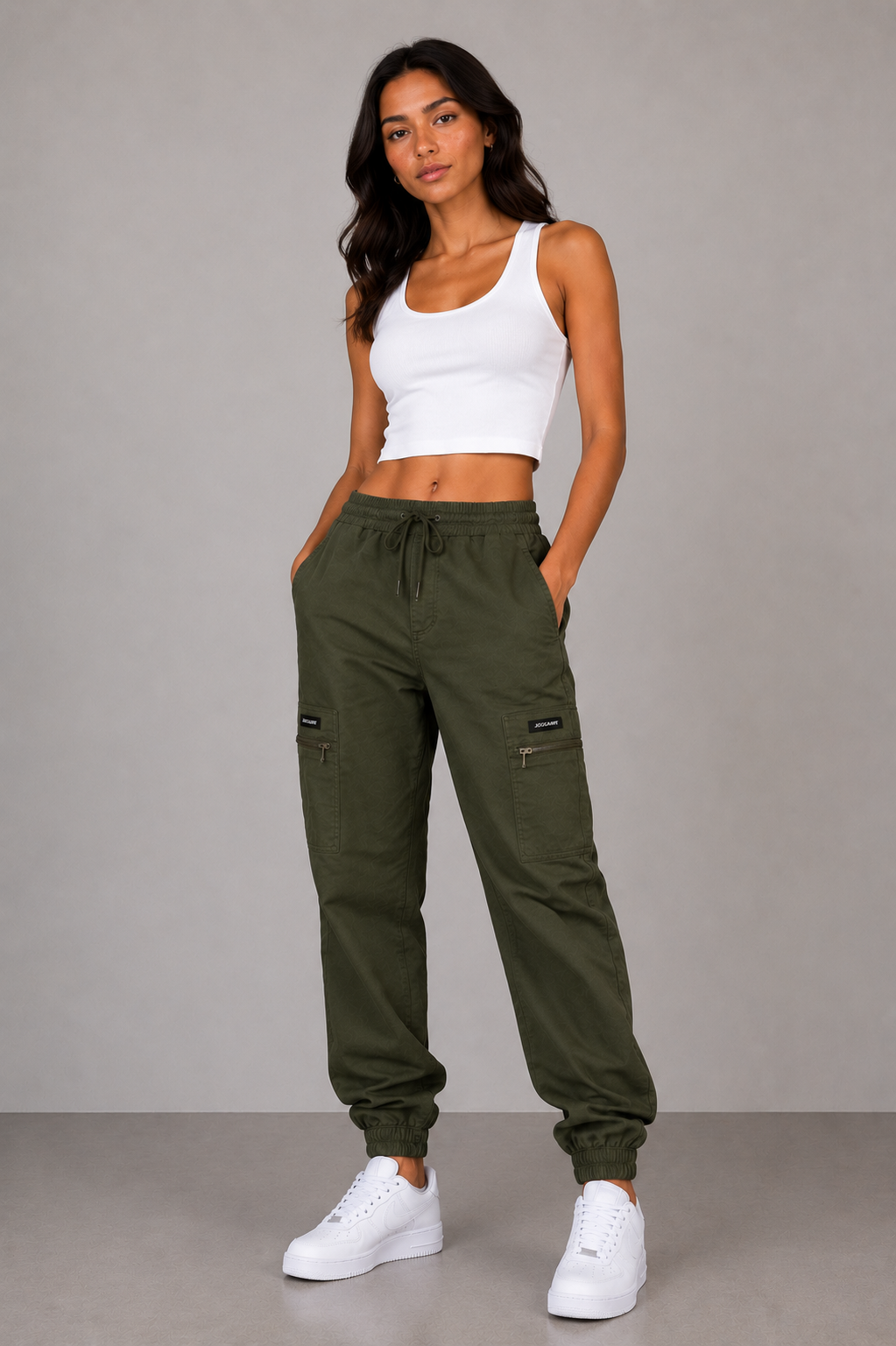 Women’s Olive Green Zipper Pockets Joggers