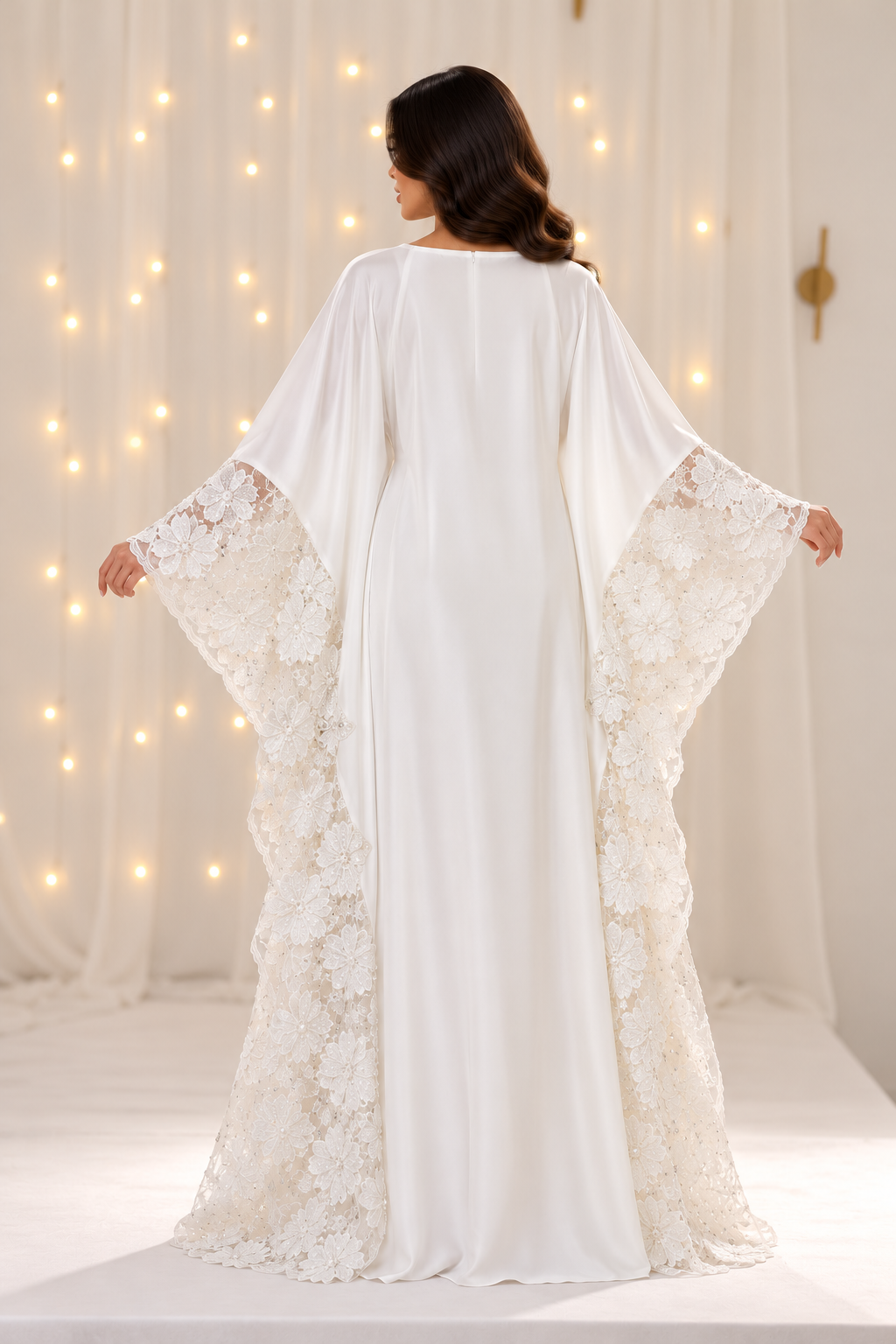 Belle White Butterfly Net Abaya
