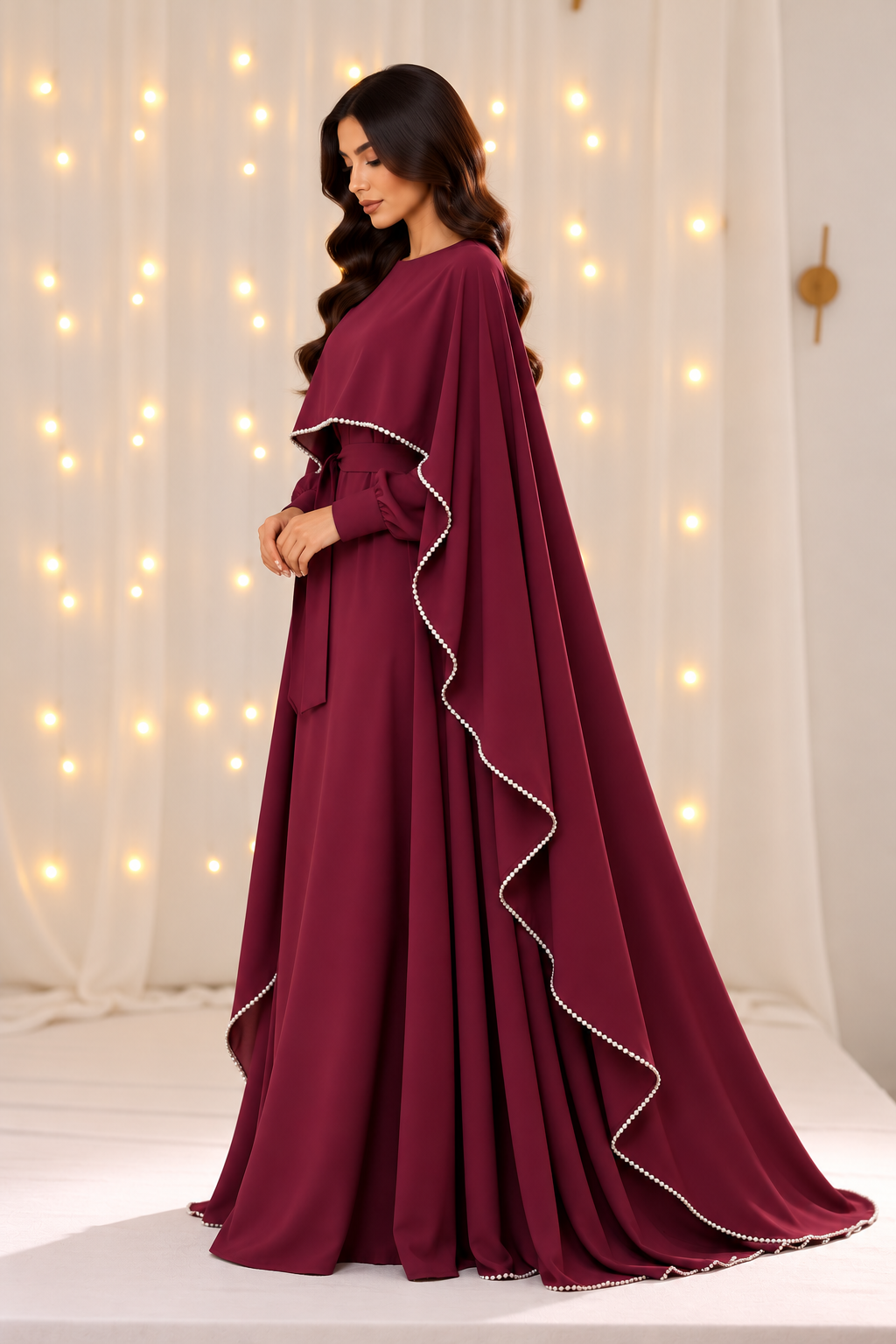 Amaani Red Pearls Cape Abaya