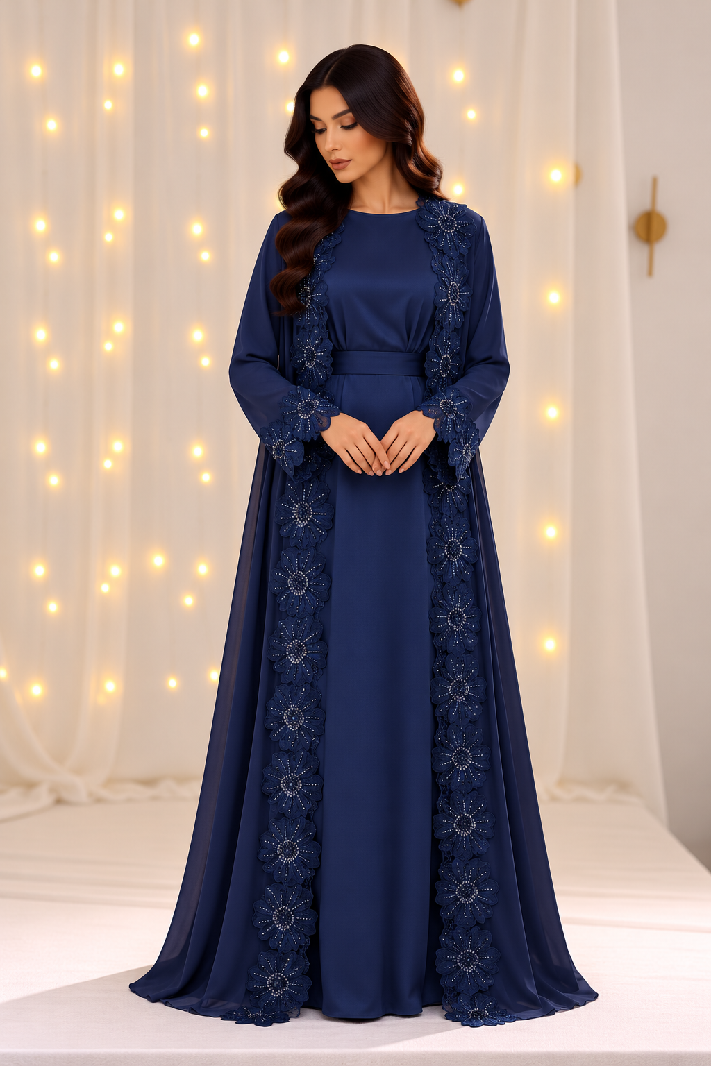 Inaya Royal Blue Floral Net Abaya