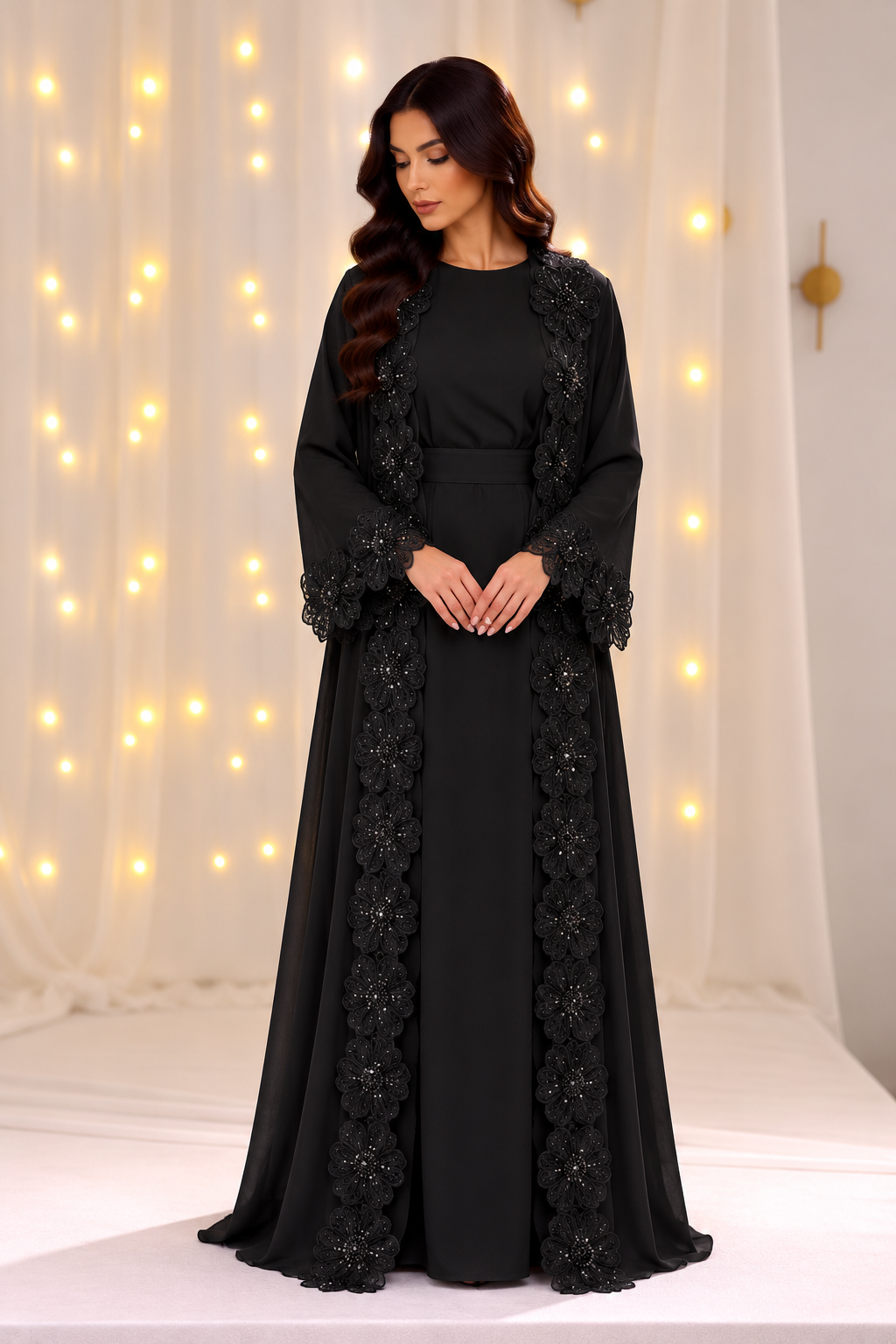 Inaya Black Floral Net Abaya