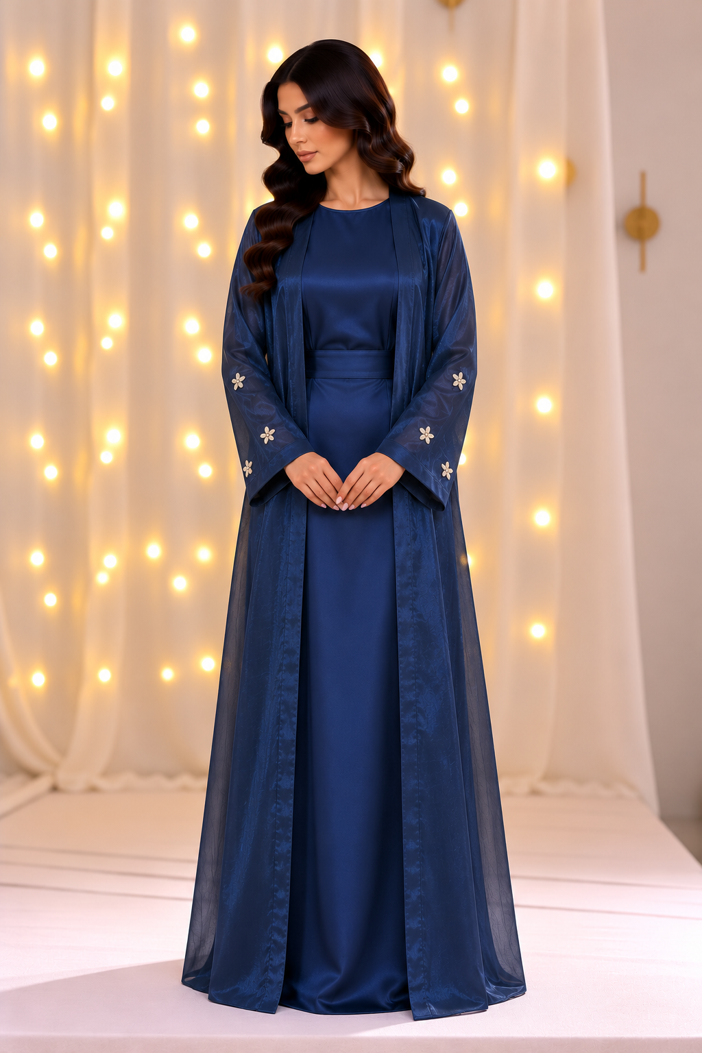 Liyana Blue Beadwork Open Abaya