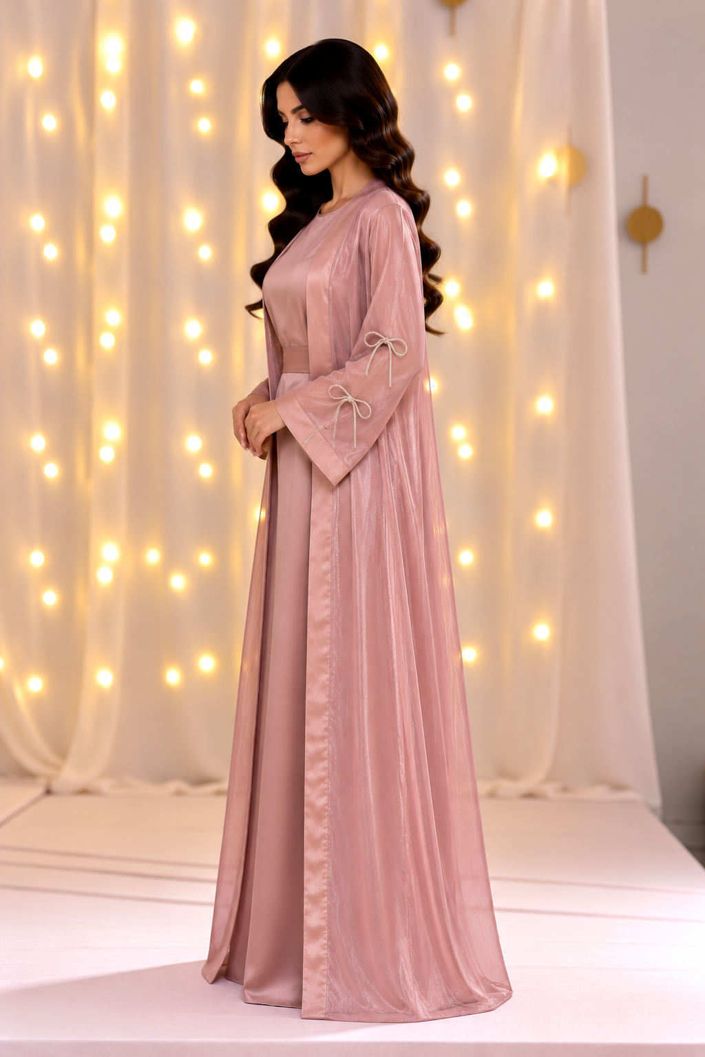 Elara Pink Bows Open Abaya
