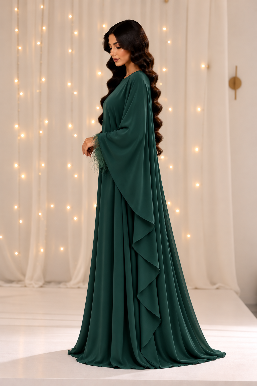 Alara Emerald Green Butterfly Fur Abaya