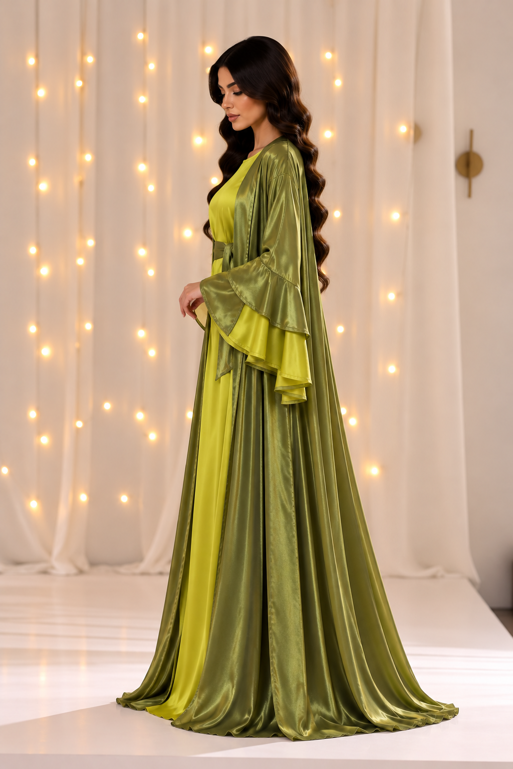 Naila Olive Bell Sleeves Open Abaya
