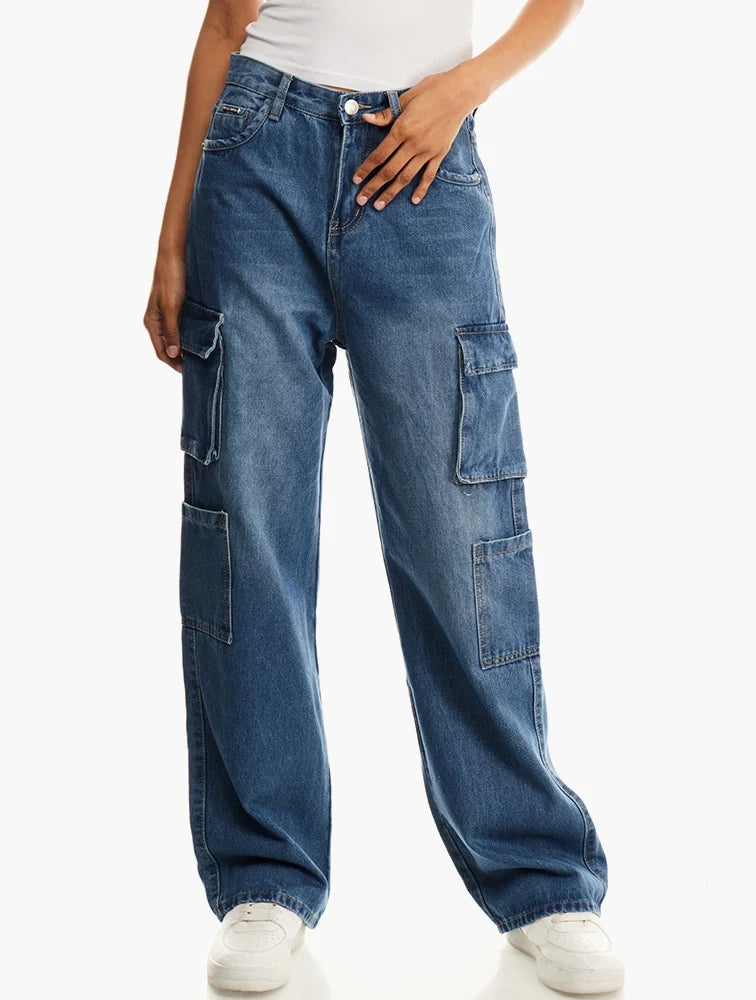 Lee Cooper Beth Dark Indigo Wideleg Cargo Denim