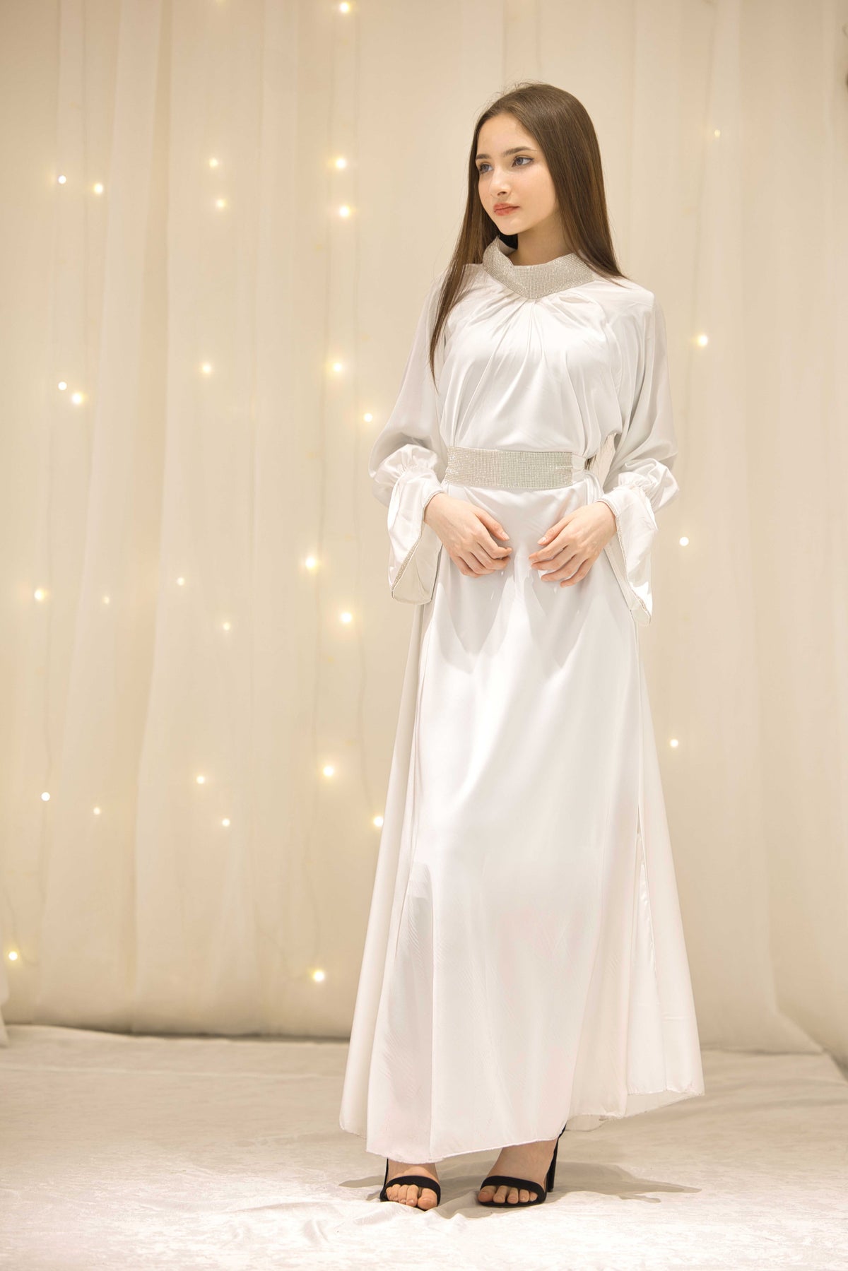 Amira White Bedazzled Dress – The Luxe Aura
