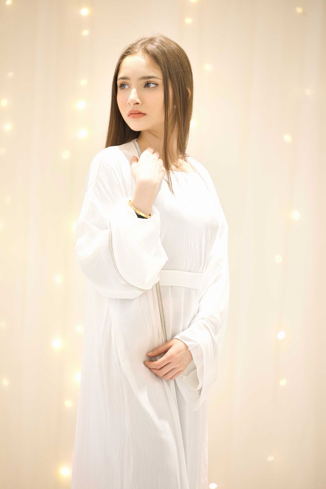 Layali White Open Abaya – view 3
