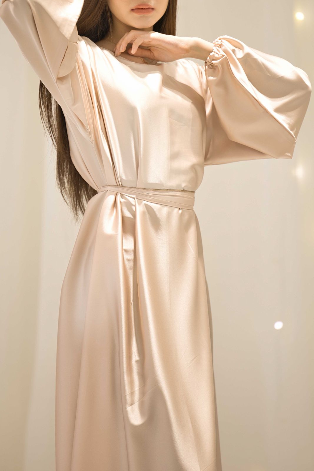 Talia Beige Silk Dress – view 2
