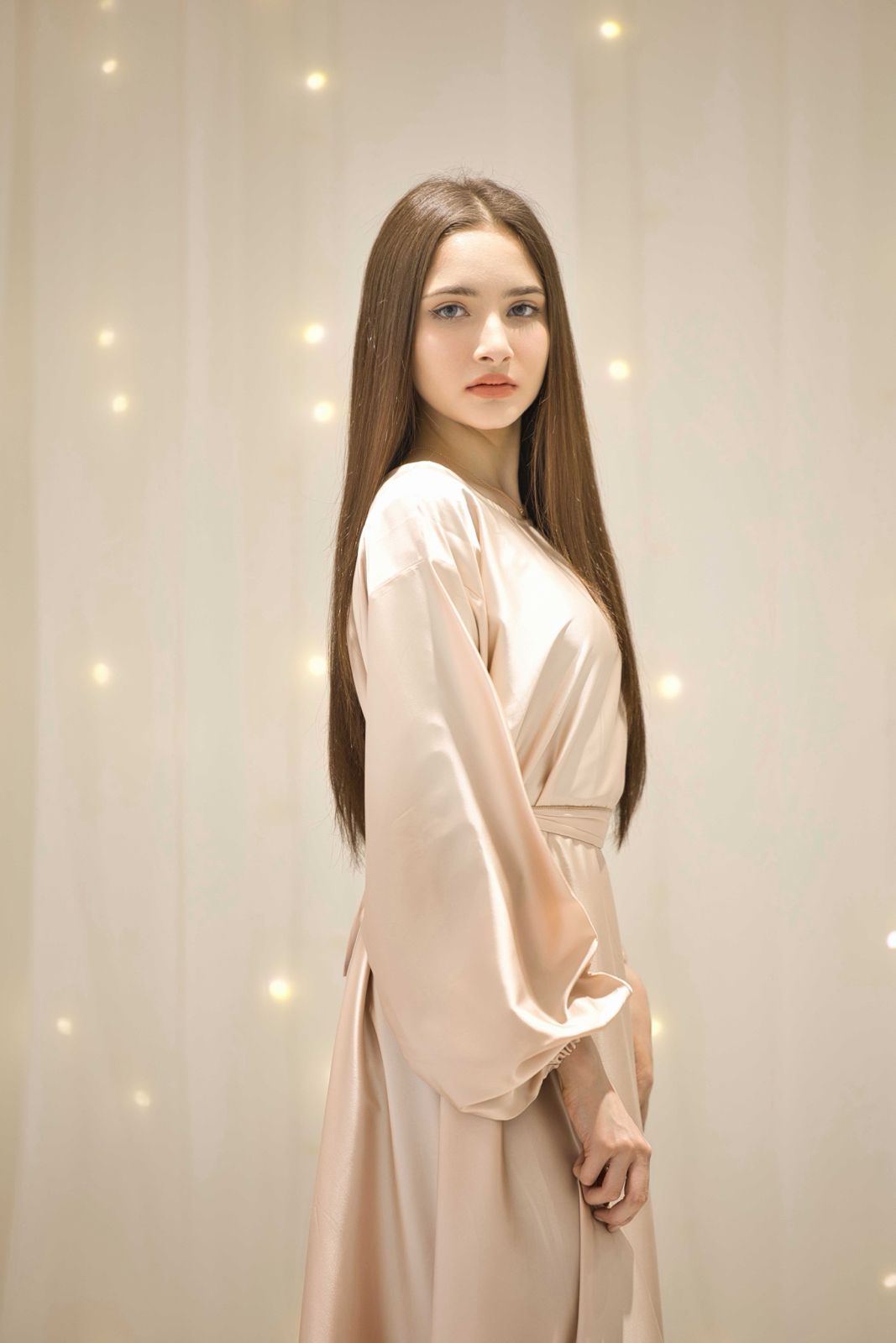 Talia Beige Silk Dress – view 4