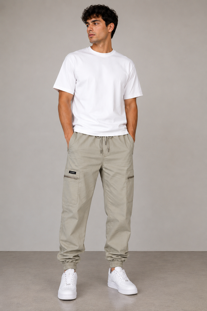 Grey Zipper Pockets Cargo Joggers