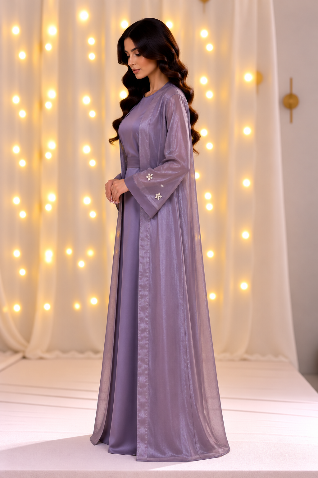Liyana Purple Beadwork Open Abaya