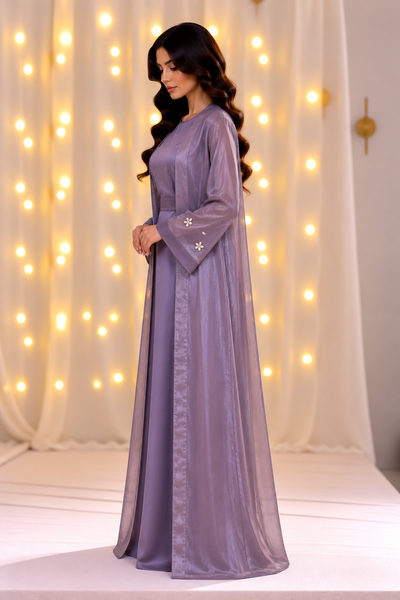 Liyana Purple Beadwork Open Abaya