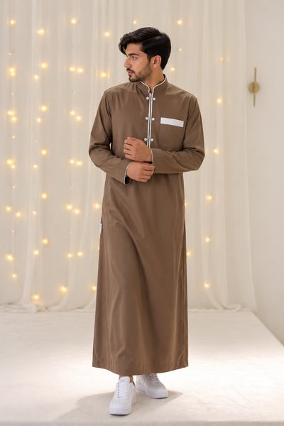 Men's Saudi Thobes Brown And Cream