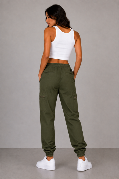 Women’s Olive Green Zipper Pockets Joggers