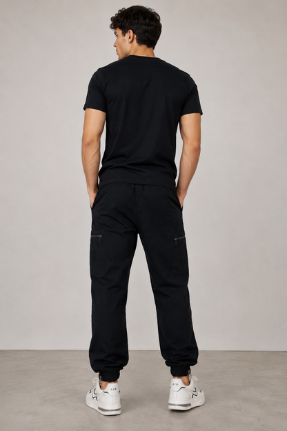 Black Zipper Pockets Cargo Joggers