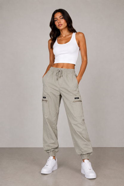 Women’s Grey Zipper Pockets Cargo Joggers