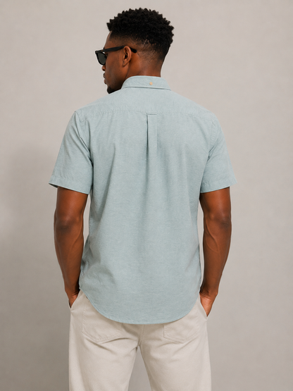 Blue Short Sleeves Button Up Shirt