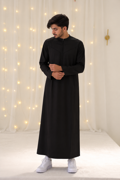 Men's Saudi Thobes Black Zipper