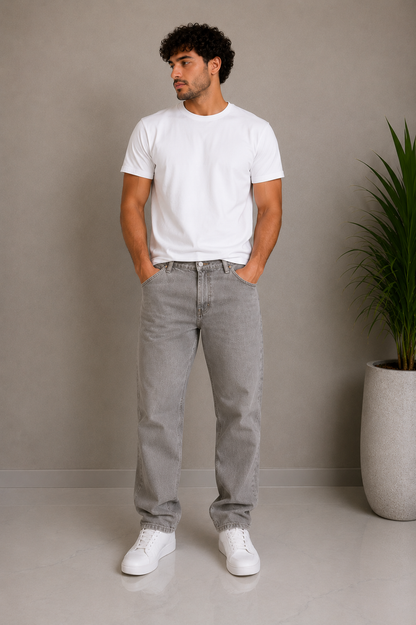 Grey Wide Leg Jeans