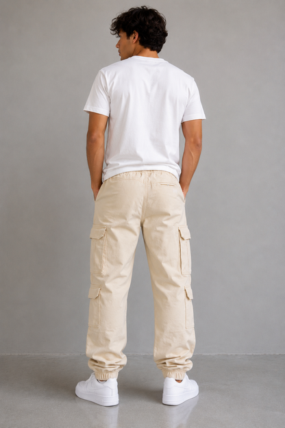 Beige Double Pockets Cargo Joggers