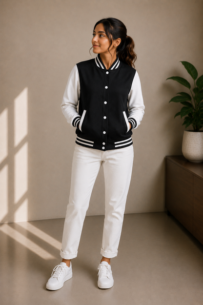 Women’s Baseball Black and White Jacket