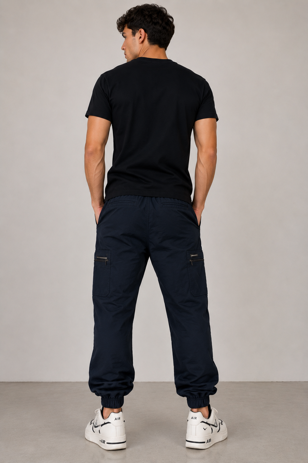 Navy Zipper Pockets Cargo Joggers