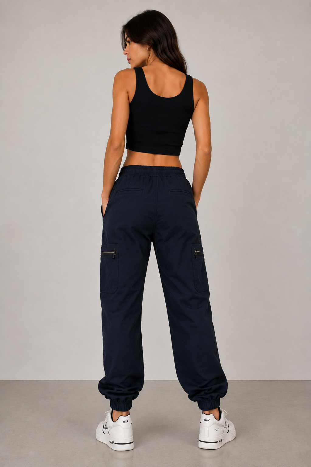 Women’s Navy Zipper Pockets Cargo Joggers