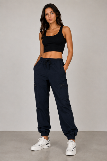 Women’s Navy Zipper Pockets Cargo Joggers