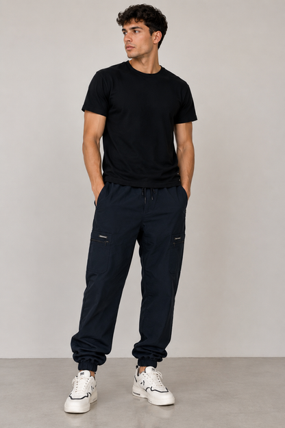 Navy Zipper Pockets Cargo Joggers