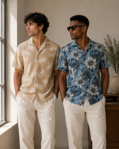 Printed Short Sleeves Button Up Shirts