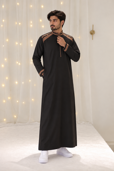 Men's Saudi Thobes Zipper Black And Brown