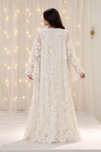 Rumaisa White Net Open Abaya