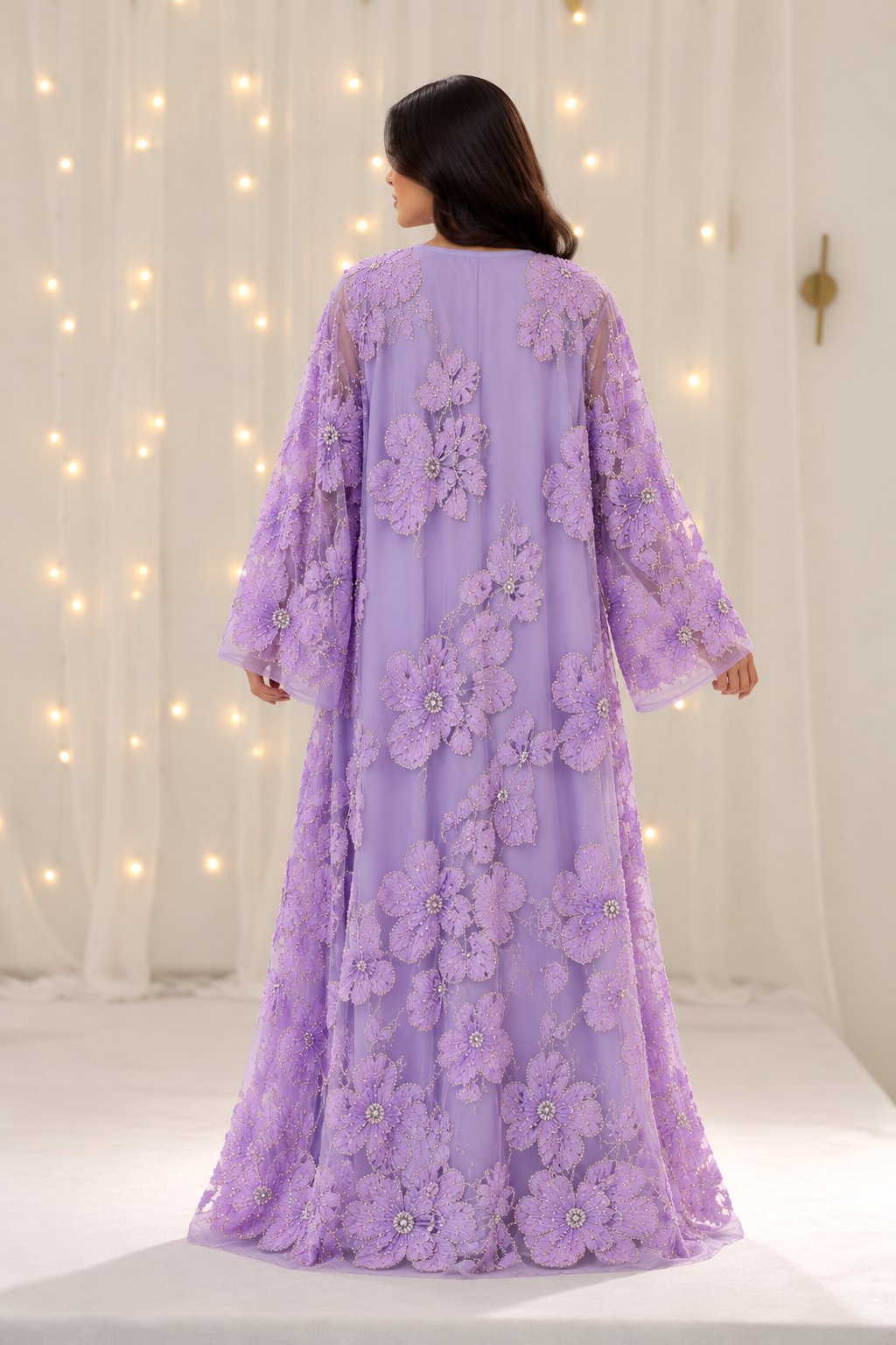 Rumaisa Lilac Net Open Abaya