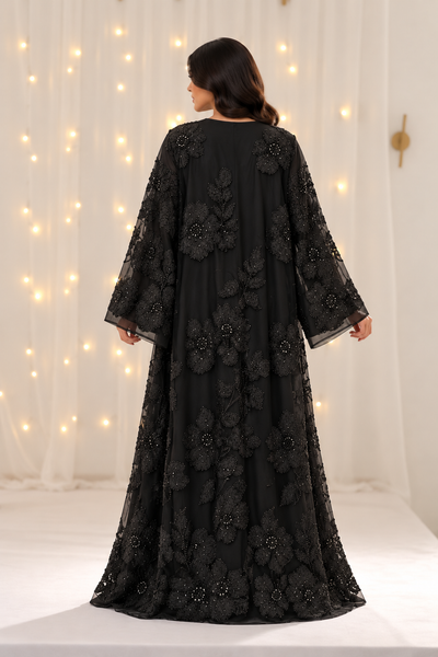 Rumaisa Black Net Open Abaya