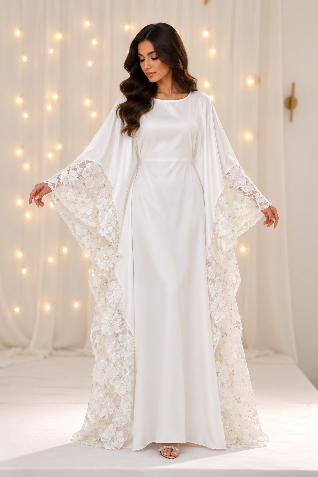 Belle White Butterfly Net Abaya