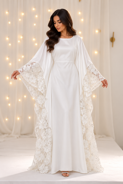 Belle White Butterfly Net Abaya