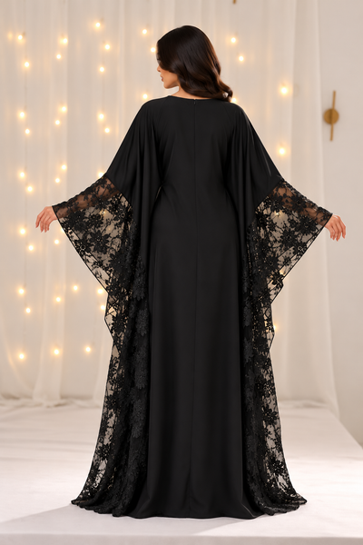 Belle Black Butterfly Net Abaya