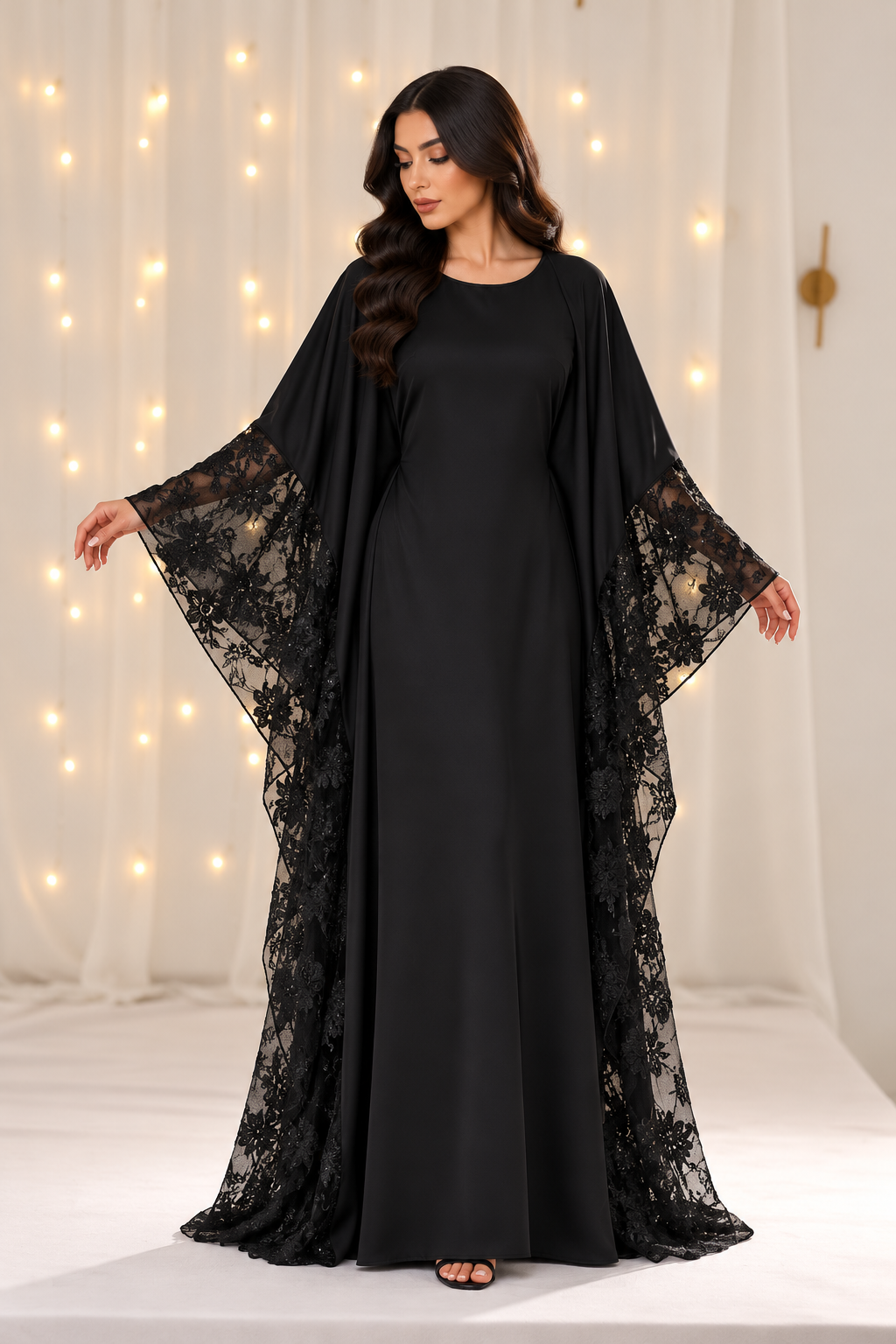 Belle Black Butterfly Net Abaya