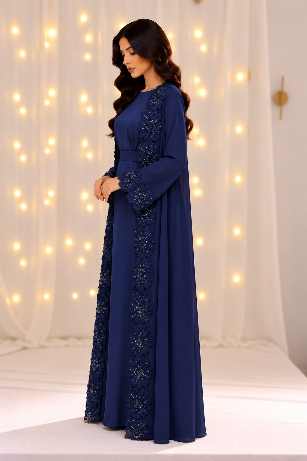 Inaya Royal Blue Floral Net Abaya