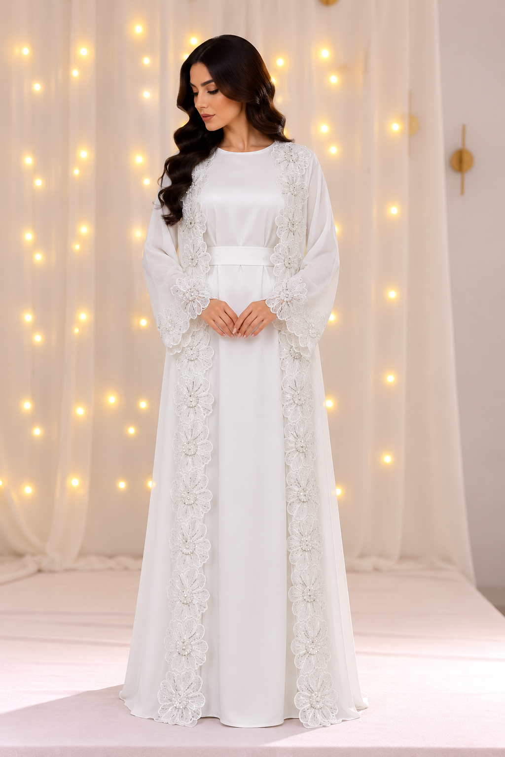 Inaya White Floral Net Abaya