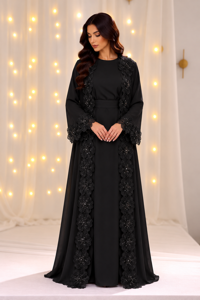 Inaya Black Floral Net Abaya